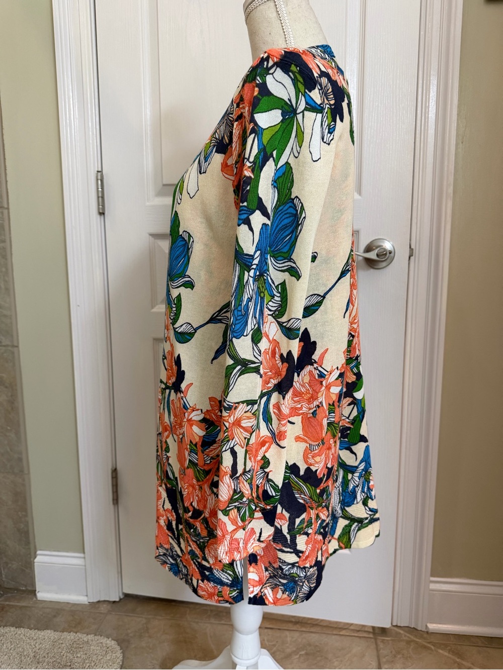 Chico's Cream Mini Skirt with Orange, Blue & Green Floral Print